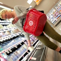Lady bending over shopping