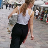 Blonde in tight pants