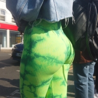 Green leggings blonde