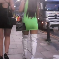 Brunette in green skirt