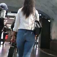 Brunette in tight jeans
