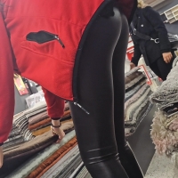 Leather leggings at work