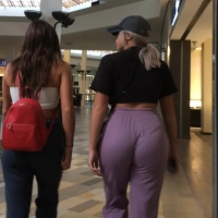 Blonde in purple joggers