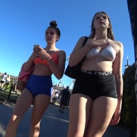 Two girls in shorts