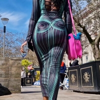 Ebony in tight dress