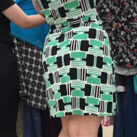 Thick blonde in green skirt