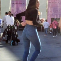 Brunette in tight jeans