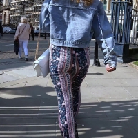 Busty girl in flared leggings (1080p)