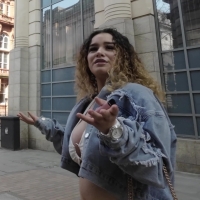 Busty girl in flared leggings (4k)