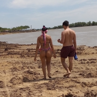 Big booty brunette in thong with boyfriend