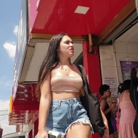 Brunette in frayed shorts