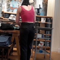 Brunette in black pants