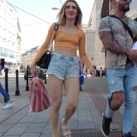 Braless blonde pokies