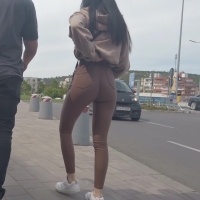 Skinny girl in brown jeans