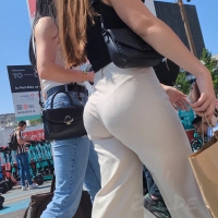 Redhead in tight pants
