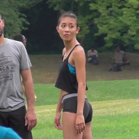 Sexy Asian in tight spandex shorts
