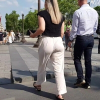 Blonde in white pants
