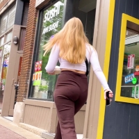 Hot blonde in brown
