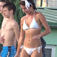 Beautiful skinny girl camel toe in white bikini