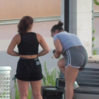 Two girls in shorts