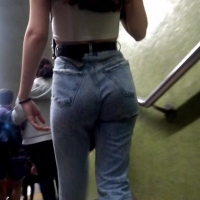 Brunette in tight jeans