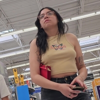 Braless brunette