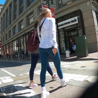Blue leggings blonde