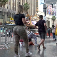 Fat ass blonde in tight pants