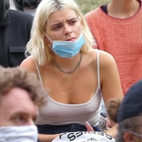 Braless blonde