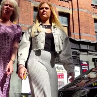 Blonde in flared pants