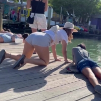 Pier girls in shorts