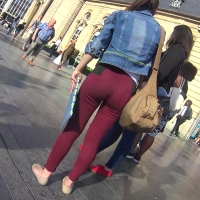 VPL in red leggings
