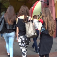 Cute brunette in black and white leggings