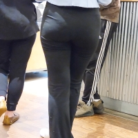 Blonde in black leggings