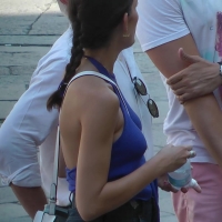 Braless babe with pokies