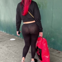 See through red haired chick