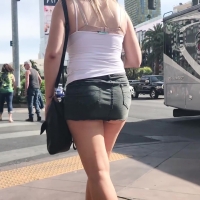 Blonde in shorts skirt