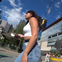 Brunette Canadian in shorts