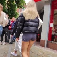 Blonde in spandex shorts