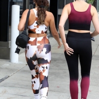 Vanessa Hudgens in cow-print leggings