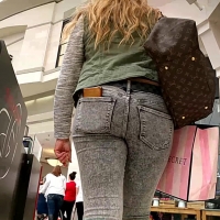 Blonde booty in grey jeans
