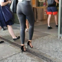 Sexy ass in wet look leggings
