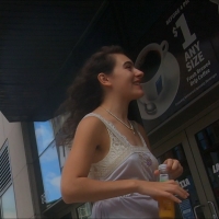 Hipster in sheer dress