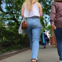 Blonde in tight jeans