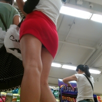 Asian in tiny red skirt