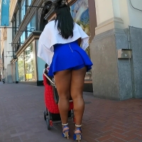 Blue skirt ebony milf