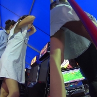 Arcade girl and blonde upskirts