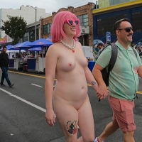 Pink haired exhibitionist