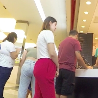 Mall babe in red