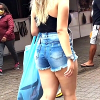Blonde in denim shorts